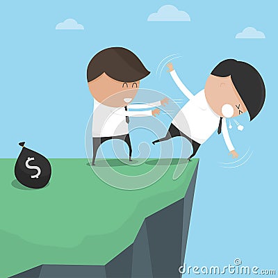 Businessman pushes his friend fall abyss. Vector Illustration