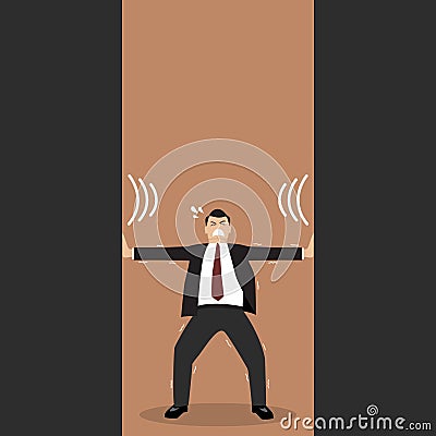 Businessman pushing against squeezing walls Vector Illustration