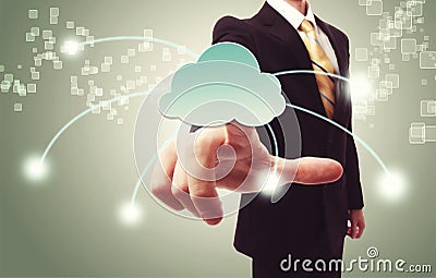 Businessman pushing cloud icon Stock Photo