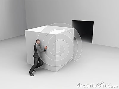 Businessman pushing cube Stock Photo