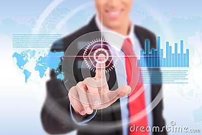 Businessman pushing graph for trade stock market Stock Photo