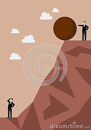 Businessman pushing heavy stone to his enemy Vector Illustration