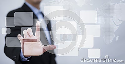Businessman pushing touch screen button empty on the graph Screen Icon of media screen, Technology Process System Business with C Stock Photo