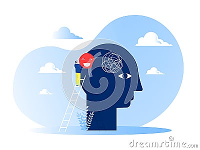 Businessman put Positive thinking sign on the big head human concept Vector Illustration