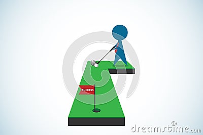 Businessman putting golf ball into hole with success flag, business concept Vector Illustration
