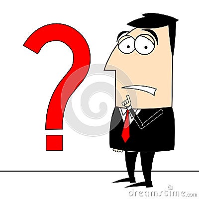 Cartoon businessman, question mark - problem concept Stock Photo