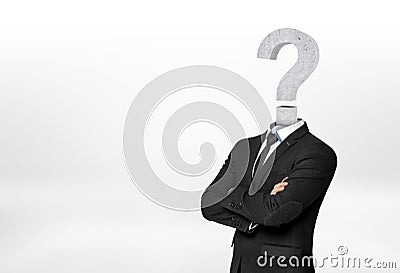 Businessman with question mark instead of head. Stock Photo