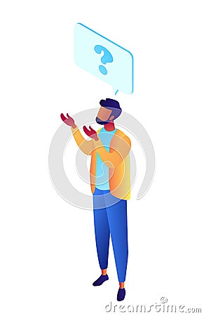 Businessman with question mark isometric 3D illustration. Vector Illustration