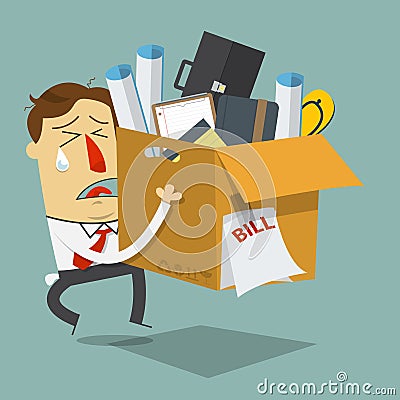 Businessman quite job. Resign form work. Dismissed employee. Vector Illustration