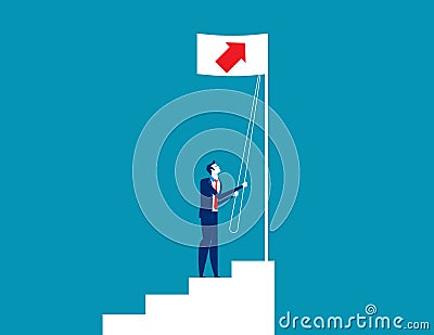 Businessman raise a growth flag. Concept business vector illustration, Direction, Up, Successful Vector Illustration