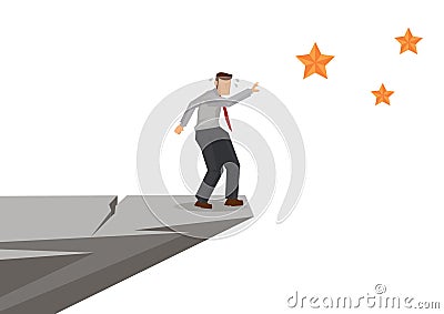 Businessman reach out for the stars on the cliff Vector Illustration