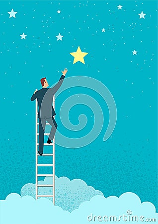 Businessman reach out for the stars Vector Illustration