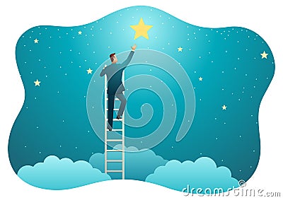 Businessman reach out for the stars Vector Illustration