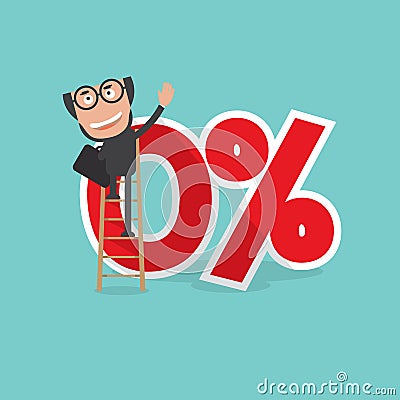 Businessman Reach A Zero Percent Interest Symbol Vector Vector Illustration