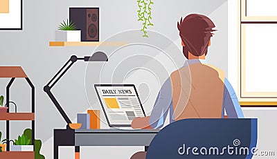 Businessman reading daily news articles on laptop screen online newspaper press mass media concept Vector Illustration