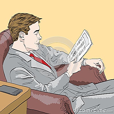 Businessman reading a newspaper Vector Illustration