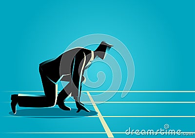 Businessman ready to sprint on starting line Vector Illustration