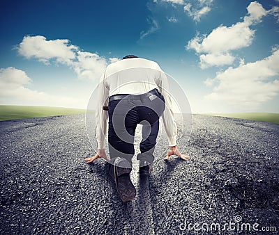 Businessman ready to start Stock Photo