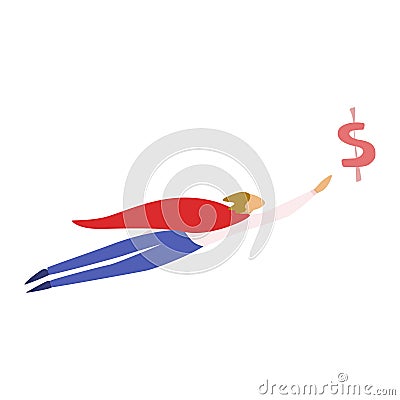 Businessman in the red cloak fly to the success. Happy hero Vector Illustration