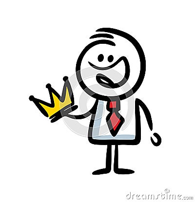 Businessman with red tie and golden crown in his hand doodle sketch drawing. Vector Illustration