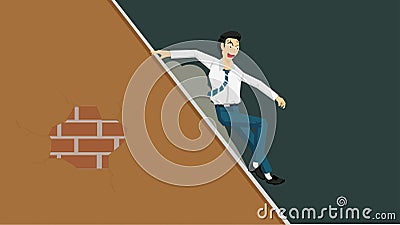 Businessman in relax business suit Falling from a height of a stepless ladder brown color. Fall from mistake. Vector Illustration