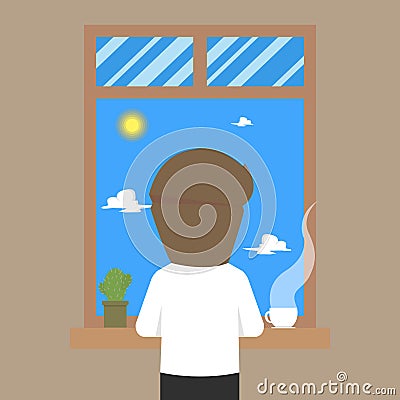 Businessman relax with coffee by the window Vector Illustration