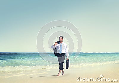 Businessman Relaxation Travel Beach Vacations Concept Stock Photo