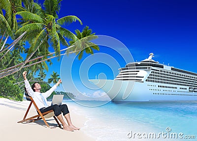 Businessman Relaxation Vacation Outdoors Beach Concept Stock Photo