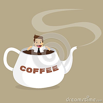 Businessman relaxing in coffee kettle Vector Illustration