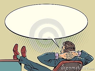 businessman relaxing in office chair, thinking about new tasks, boss at work Vector Illustration