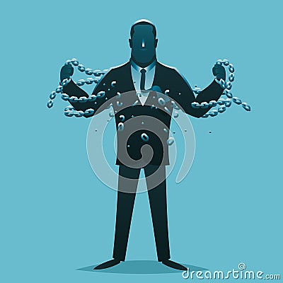 Businessman release breaking chains liberation cartoon silhouette design business concept vector illustration Vector Illustration