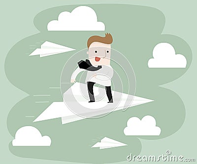 Businessman ride rocket paper to the tarket Vector Illustration