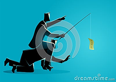 Businessman riding on back of another businessman or employee by giving money as a bait Vector Illustration