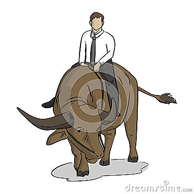 Businessman riding buffalo vector illustration with black lines isolated on white background Vector Illustration