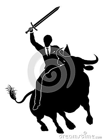 Businessman Riding Bull Concept Vector Illustration