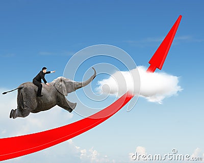 Businessman riding elephant on red arrow up trend line Stock Photo