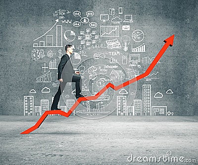 Businessman rises up a business arrow Stock Photo