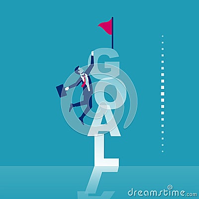 Businessman rises up towards your goal. Career growth ahead. Vector Illustration