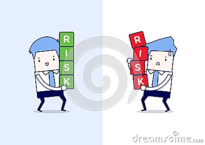 Businessman risk management. Cartoon character thin line style vector Vector Illustration