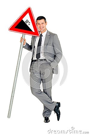 Businessman with road sign Stock Photo