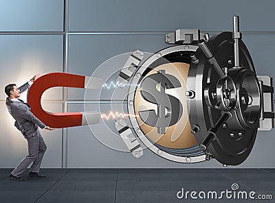 Businessman robbing bank in financial crime concept Stock Photo