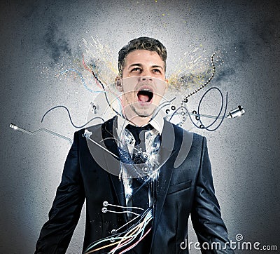 Businessman robot explosion Stock Photo