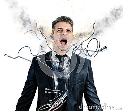 Businessman robot explosion Stock Photo