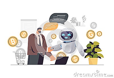 businessman and robot shaking hands business partners handshake partnership artificial intelligence technology Vector Illustration