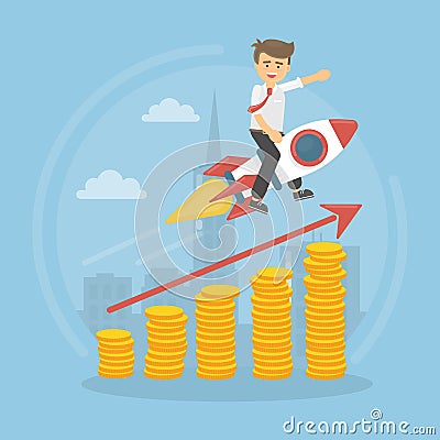 Businessman on the rocket. Vector Illustration