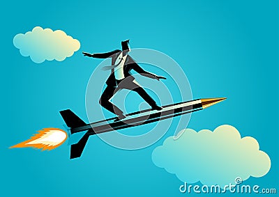Businessman on a rocket pen Vector Illustration