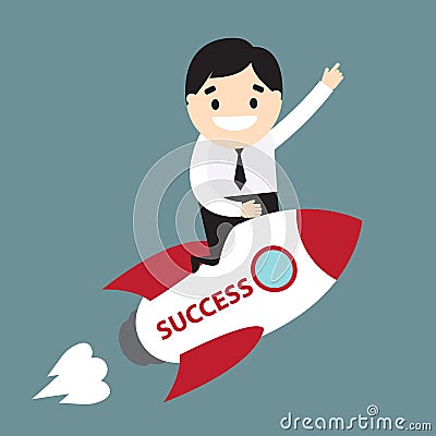 Businessman on the rocket ship flying through space Vector Illustration