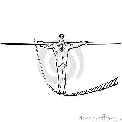 Businessman - rope walker Vector Illustration