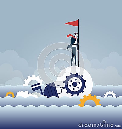 Businessman rowing idea light bulb boat sailing on the ocean - Business concept vector Vector Illustration