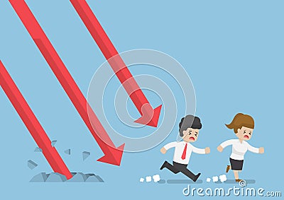 Businessman Run Away From Falling Graph Vector Illustration